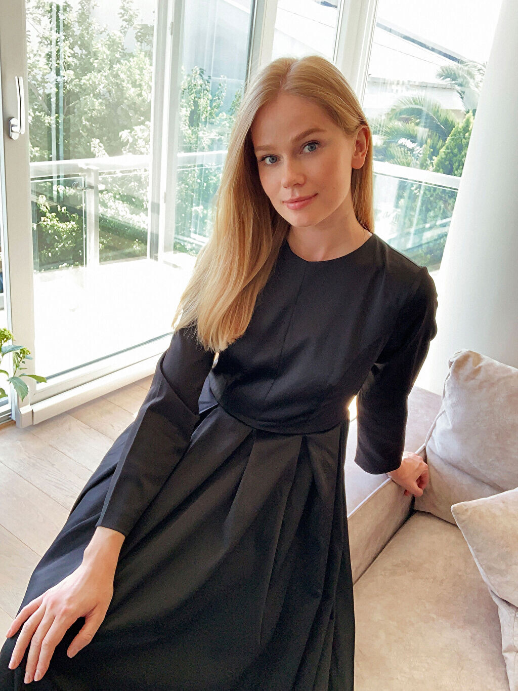

Прямое женское платье с круглым вырезом и длинными рукавами LCW Modest