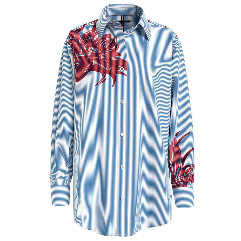 

Рубашка оверсайз Tommy Hilfiger Floral Print, голубой/белый/красный