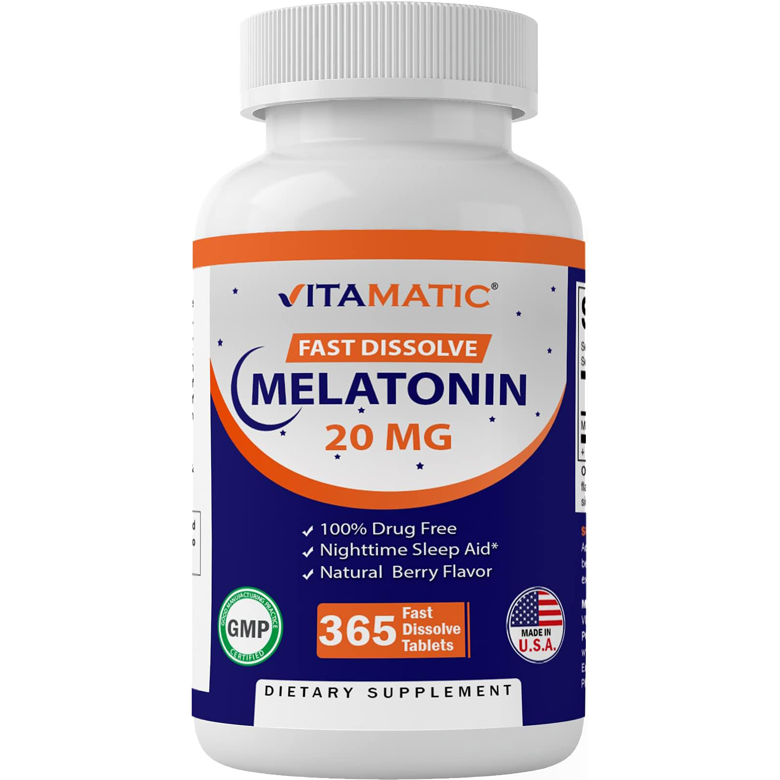 цена Мелатонин Vitamatic Natural Berry Flavor, 20 мг, 365 таблеток