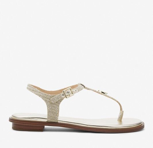 

Сандалии с блестками и цепочкой и Т-образным ремешком Michael Kors Michael Mallory Glitter Chain-Mesh T-Strap, золотой