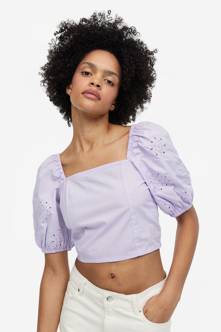 Блузка с пышными рукавами H&M, сирень