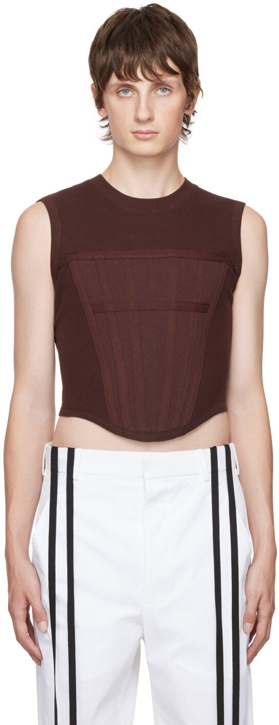 

Бордовая майка с корсетом в рубчик Dion Lee