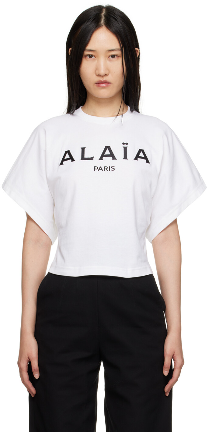 

Белая футболка с принтом ALAÏA, Белый