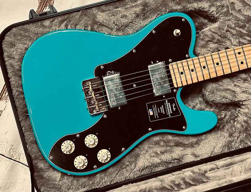 Fender American Professional II Telecaster Deluxe HH MN 2022 - Miami Blue New Unplayed Auth Dlr 7lb 15oz #890 fender american professional ii telecaster deluxe mn 2022 mystic surf green us22040742 7lb 8 8 oz american professional ii telecaster deluxe with maple fretboard