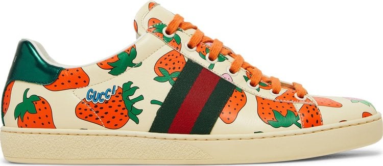 Кроссовки Gucci Wmns Ace Strawberry White, белый - фото