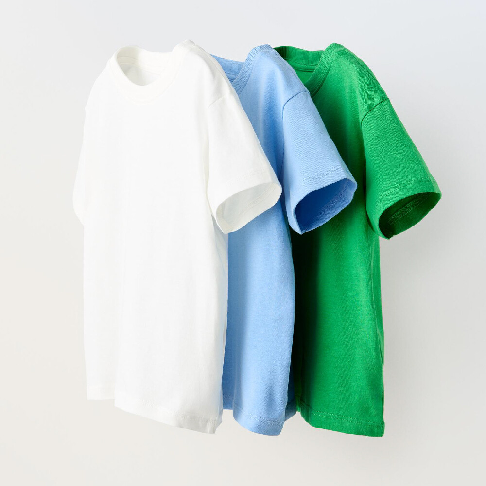 

Комплект футболок Zara 3-Pack Of Plain, белый/синий/зеленый