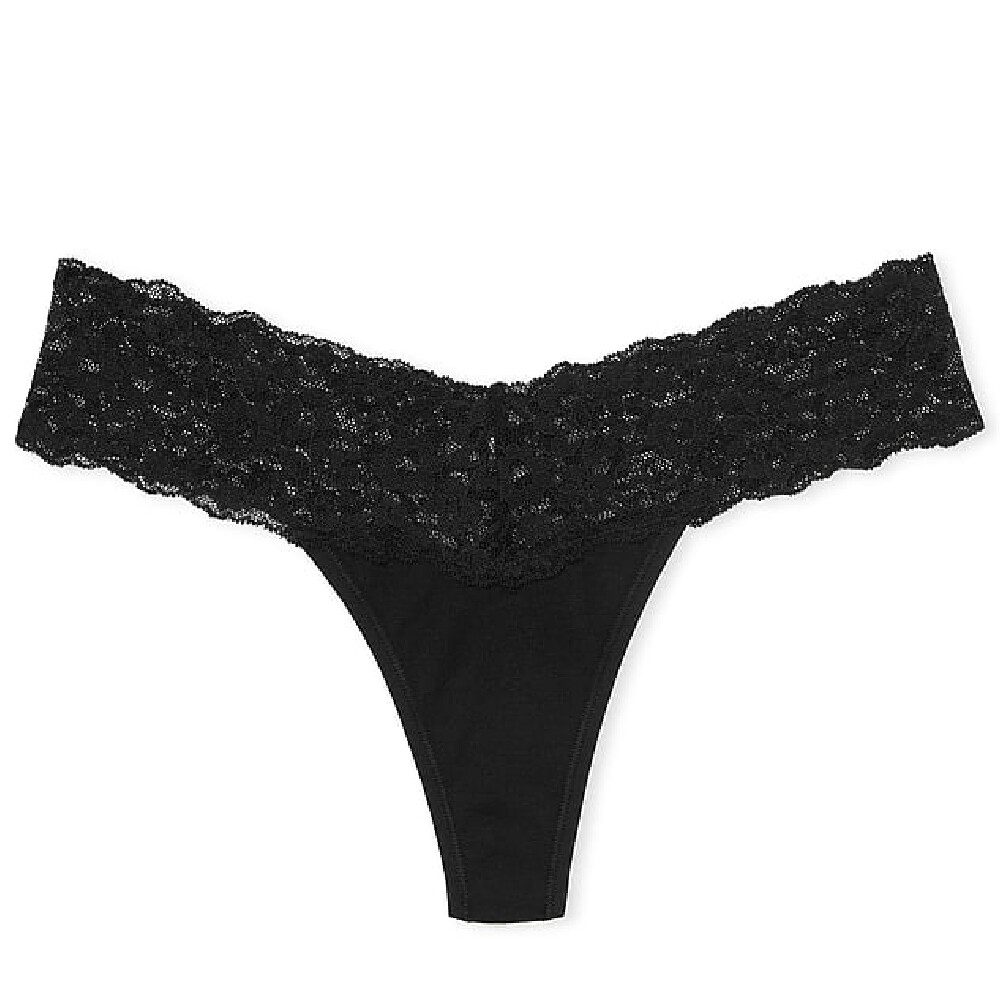 

Трусы Victoria's Secret The Lacie Lace-Waist Cotton Thong Classic Lace, черный