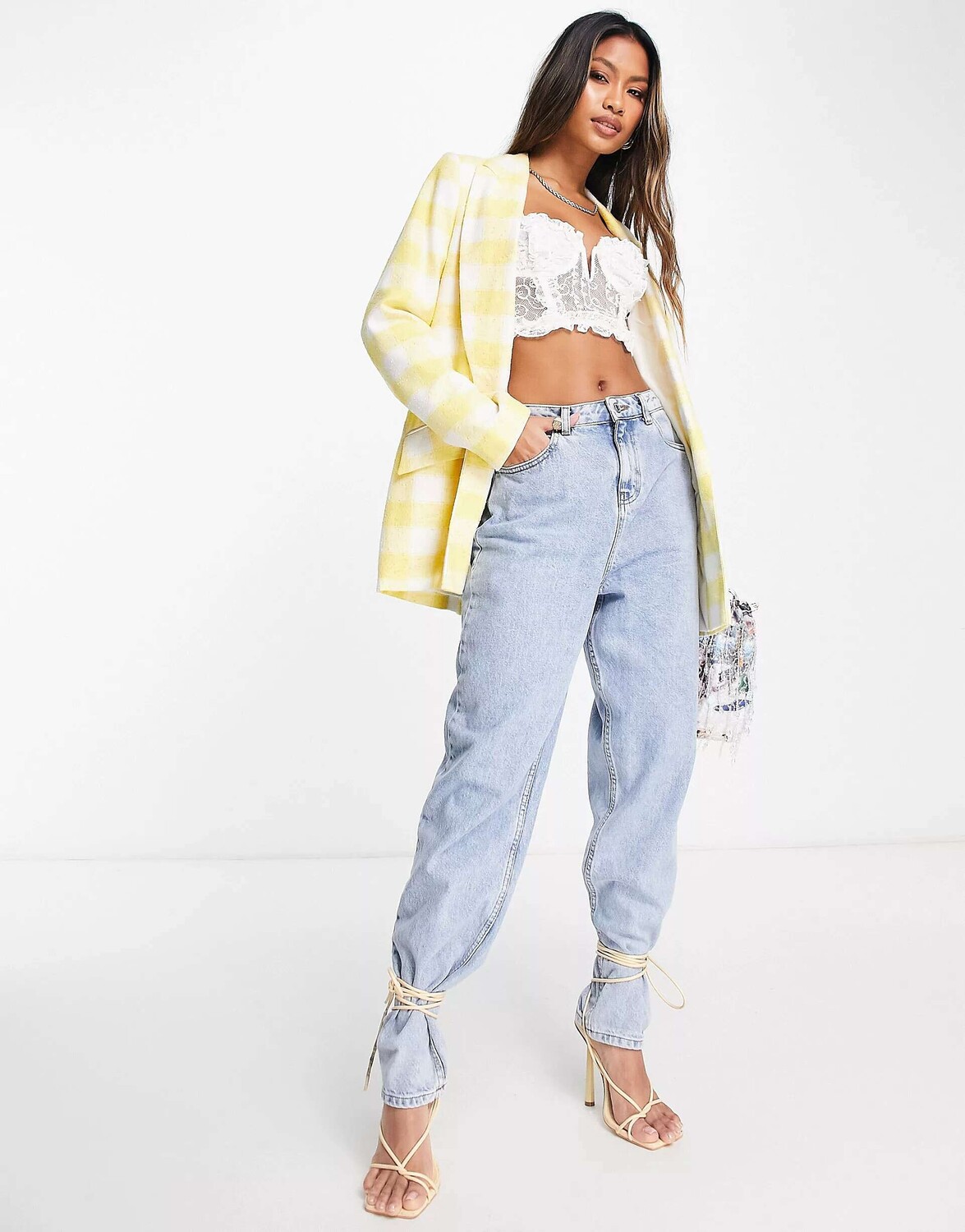 

Светло-желтый пиджак в клетку River Island