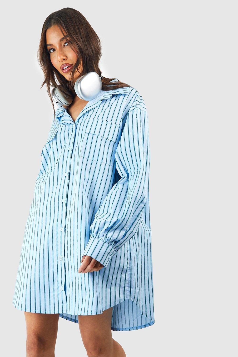 

Мини-платье-рубашка extreme oversize Boohoo, синий