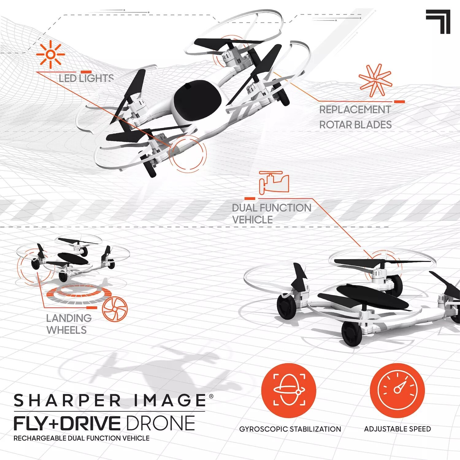 

Sharper Image Fly + Drive 7-дюймовый дрон Sharper Image