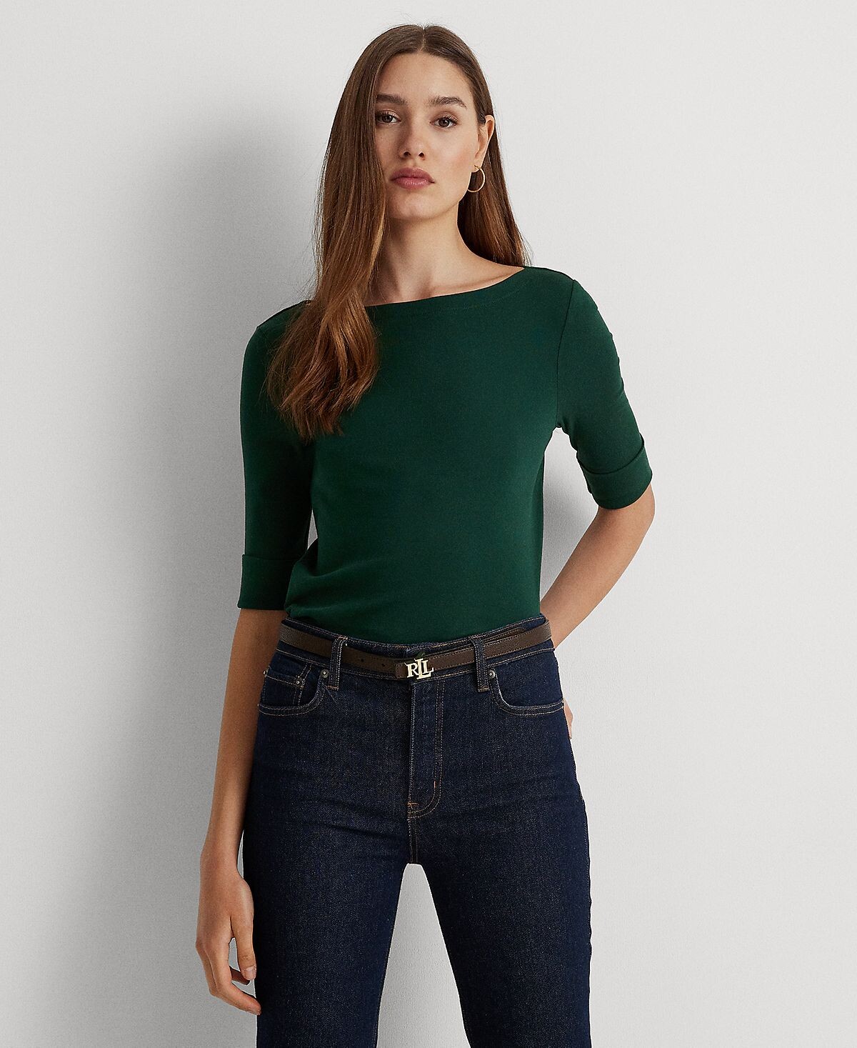 

Топ из хлопковой смеси с вырезом «лодочкой» Lauren Ralph Lauren