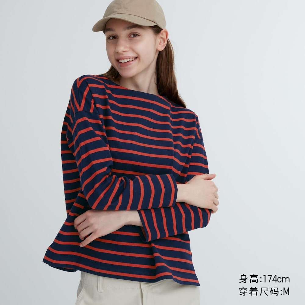 

Женская футболка Uniqlo полосатая, темно-синий