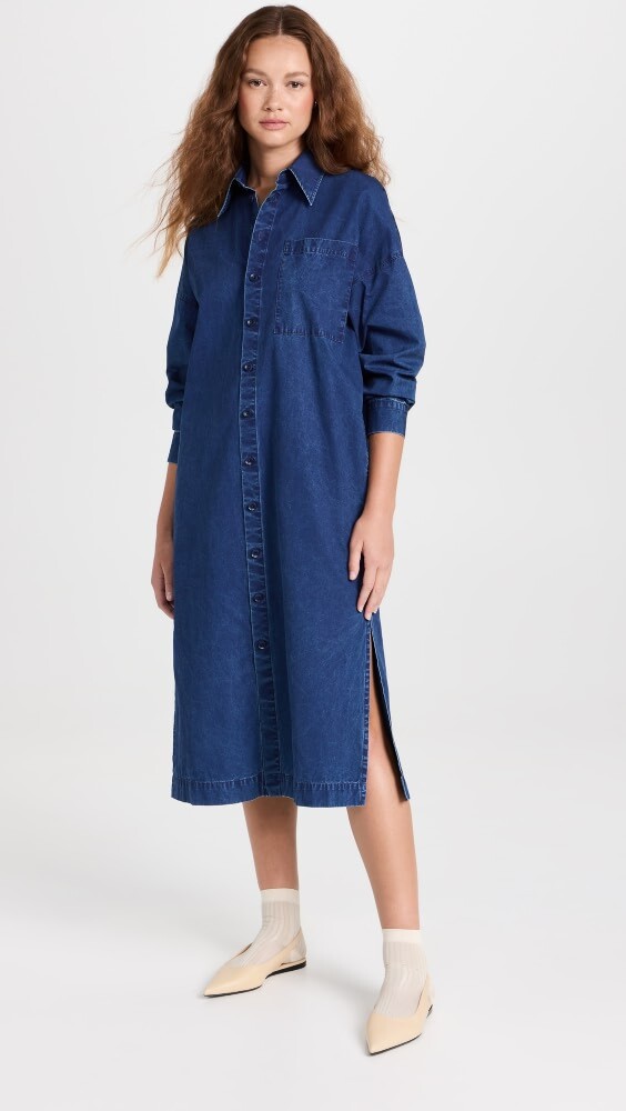 

Платье Tibi Tencel Cotton Shirtdress, синий
