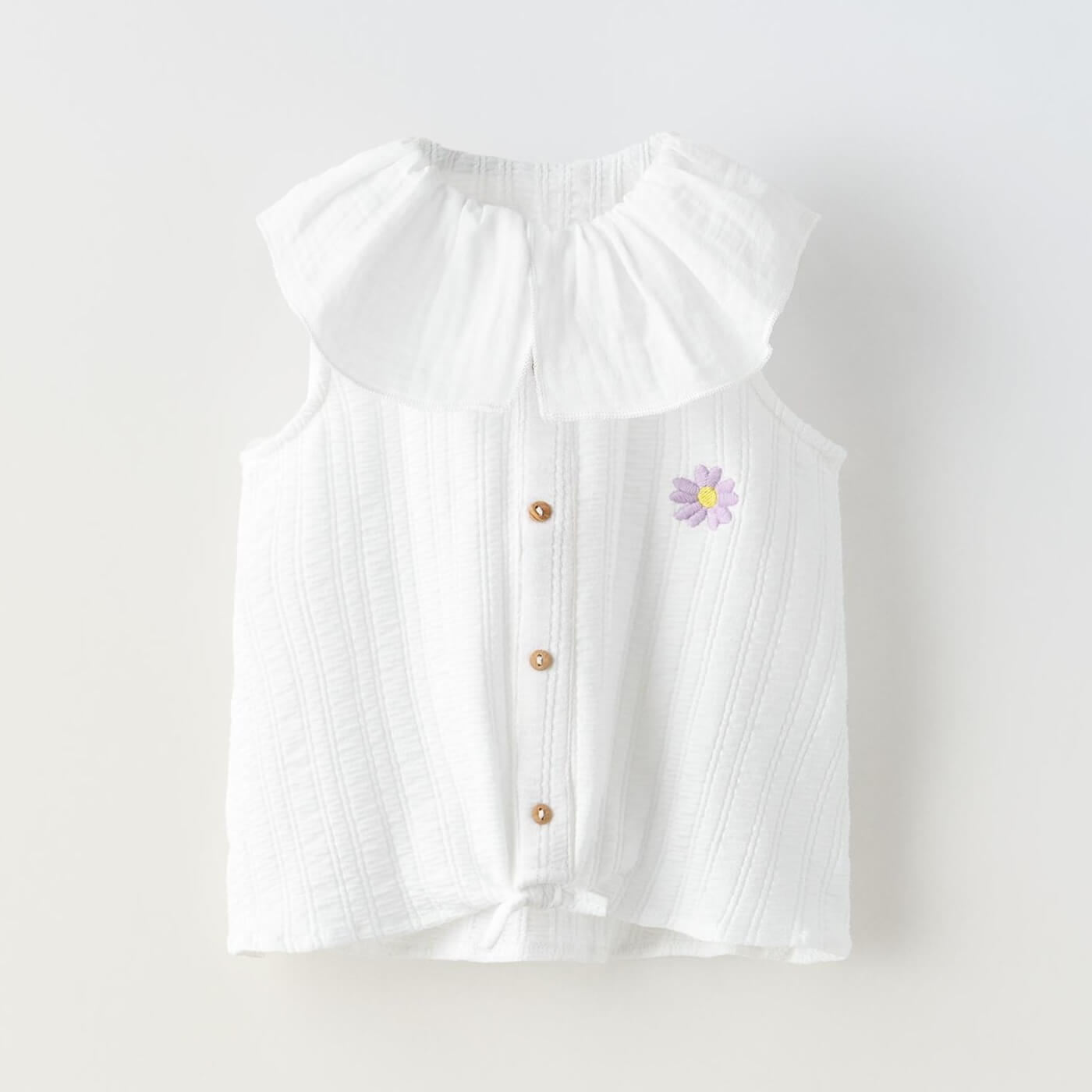Футболка Zara Ruffled Knotted With Embroidery, белый белая тонкая летняя рубашка с воротником питер пэн 2021