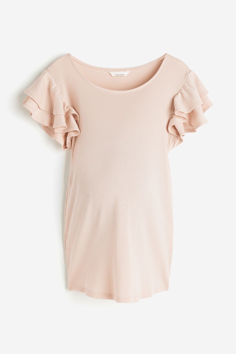 

MAMA Трикотажная футболка с воланными рукавами H&M, светло-розовый