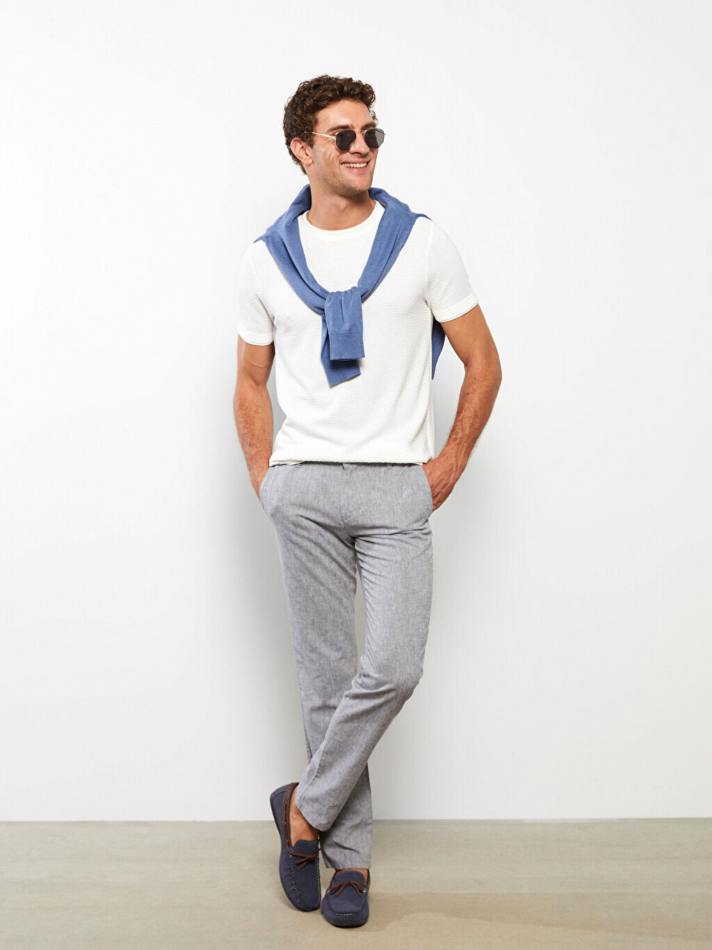 

Мужские льняные брюки Slim Fit LCWAIKIKI Classic, Серый