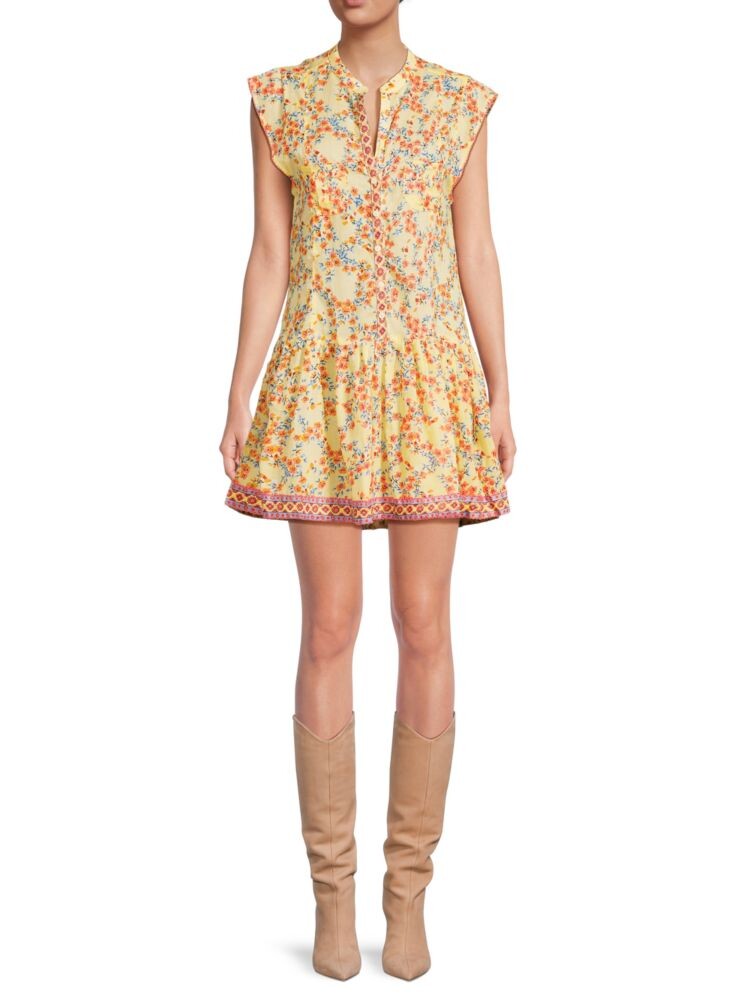 

Мини-платье Amora с заниженной талией и цветочным принтом Poupette St Barth, цвет Yellow Multicolor
