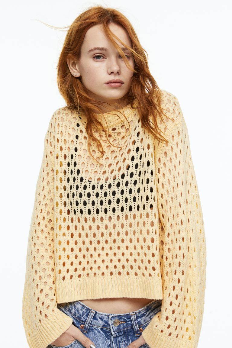 Ажурный свитер H&M, светло-желтого ажурный свитер h