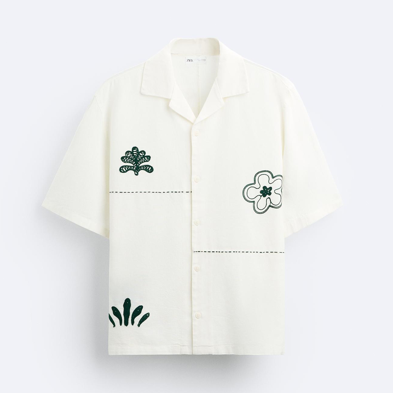 Рубашка Zara Contrast Embroidered, кремово-белый/зеленый рубашка zara kids contrast plush черный