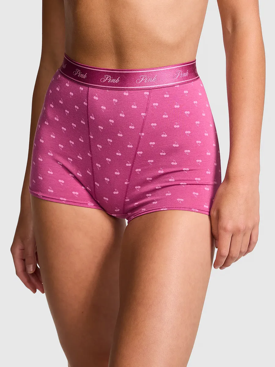 

Хлопковые трусики-шортики с высокой талией и логотипом Pink, цвет Midnight Mauve Cherry Print