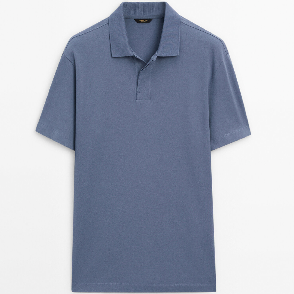 Футболка-поло Massimo Dutti Comfortable Short Sleeve, серо-синий свитер поло massimo dutti polo in 100% merino wool черный
