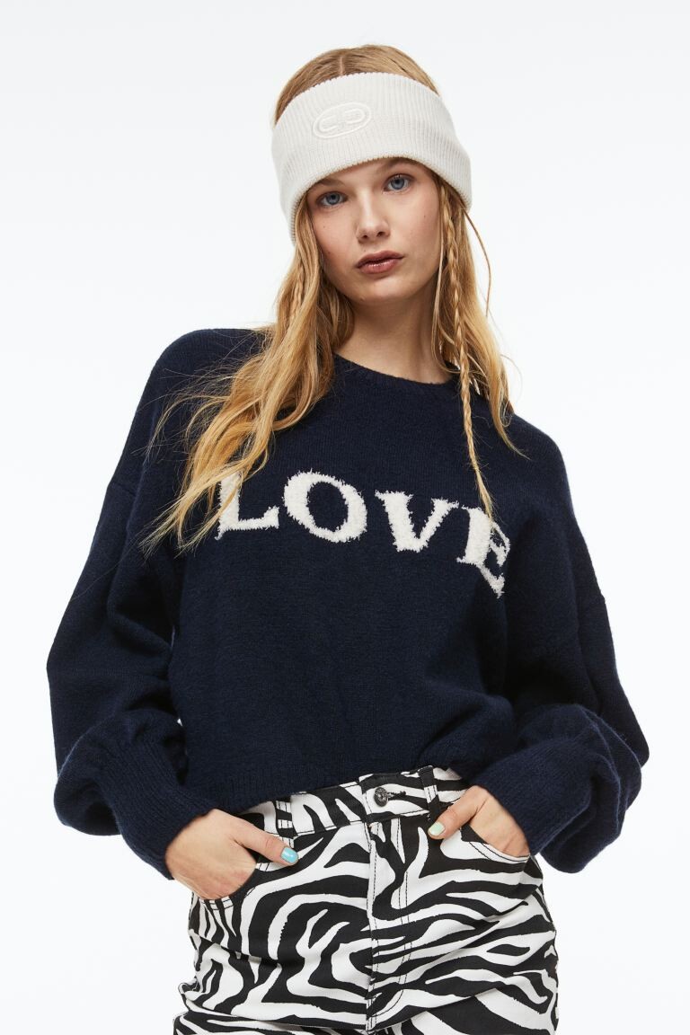 

Джемпер с мотивом из пучков пряжи H&M, темно-синий/любовь