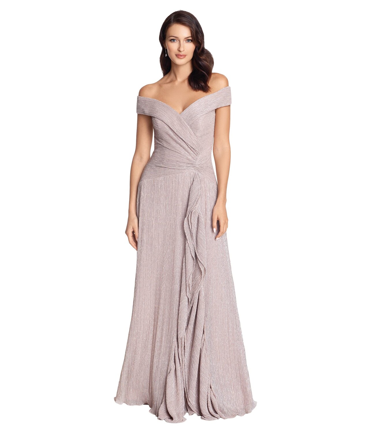 

Платье XSCAPE, Off-the-Shoulder Pleated Metallic Gown