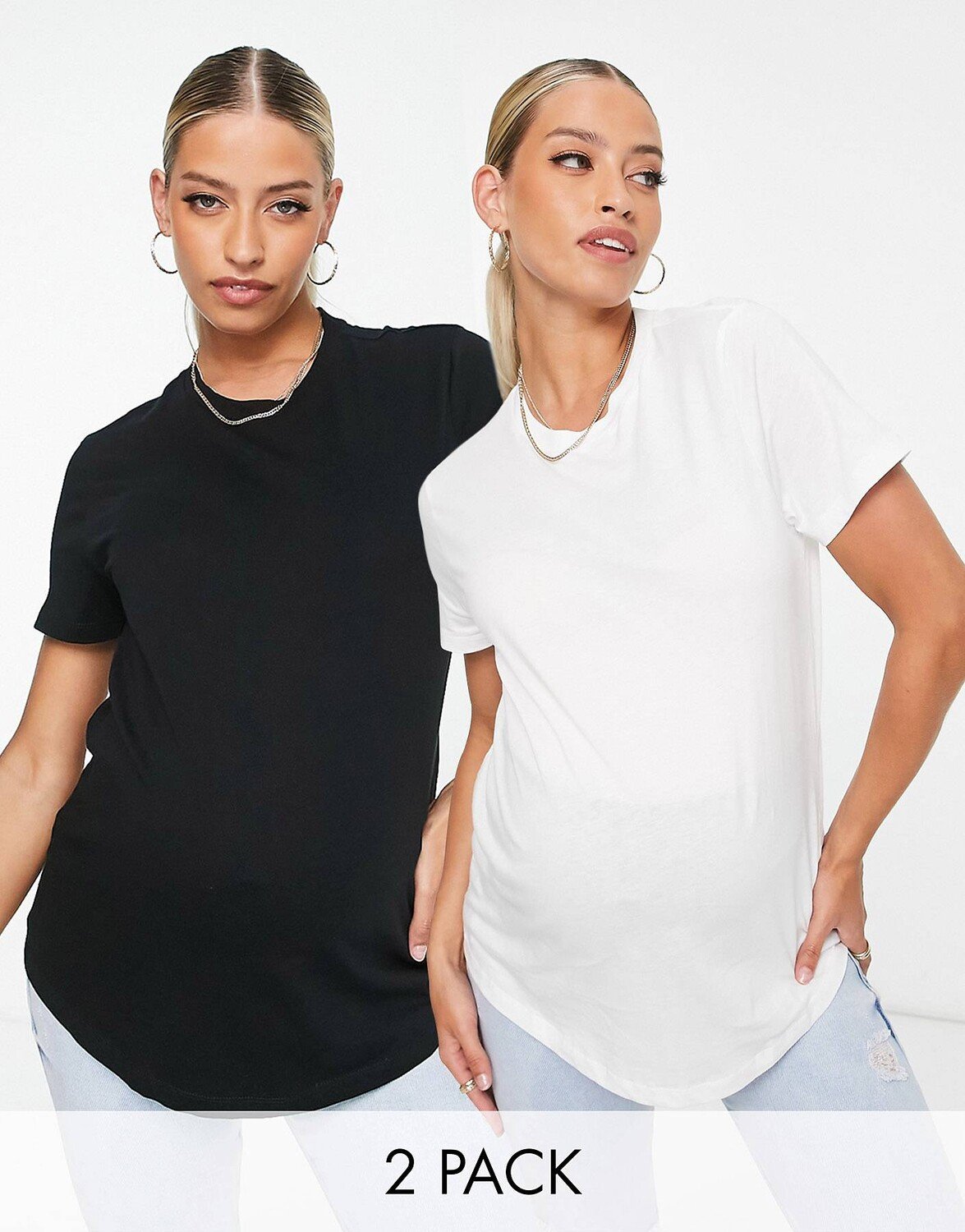 Футболка с круглым вырезом из смесового хлопка ASOS DESIGN Maternity Ultimate, 2 шт. белая футболка с круглым вырезом из смесового хлопка asos design ultimate white