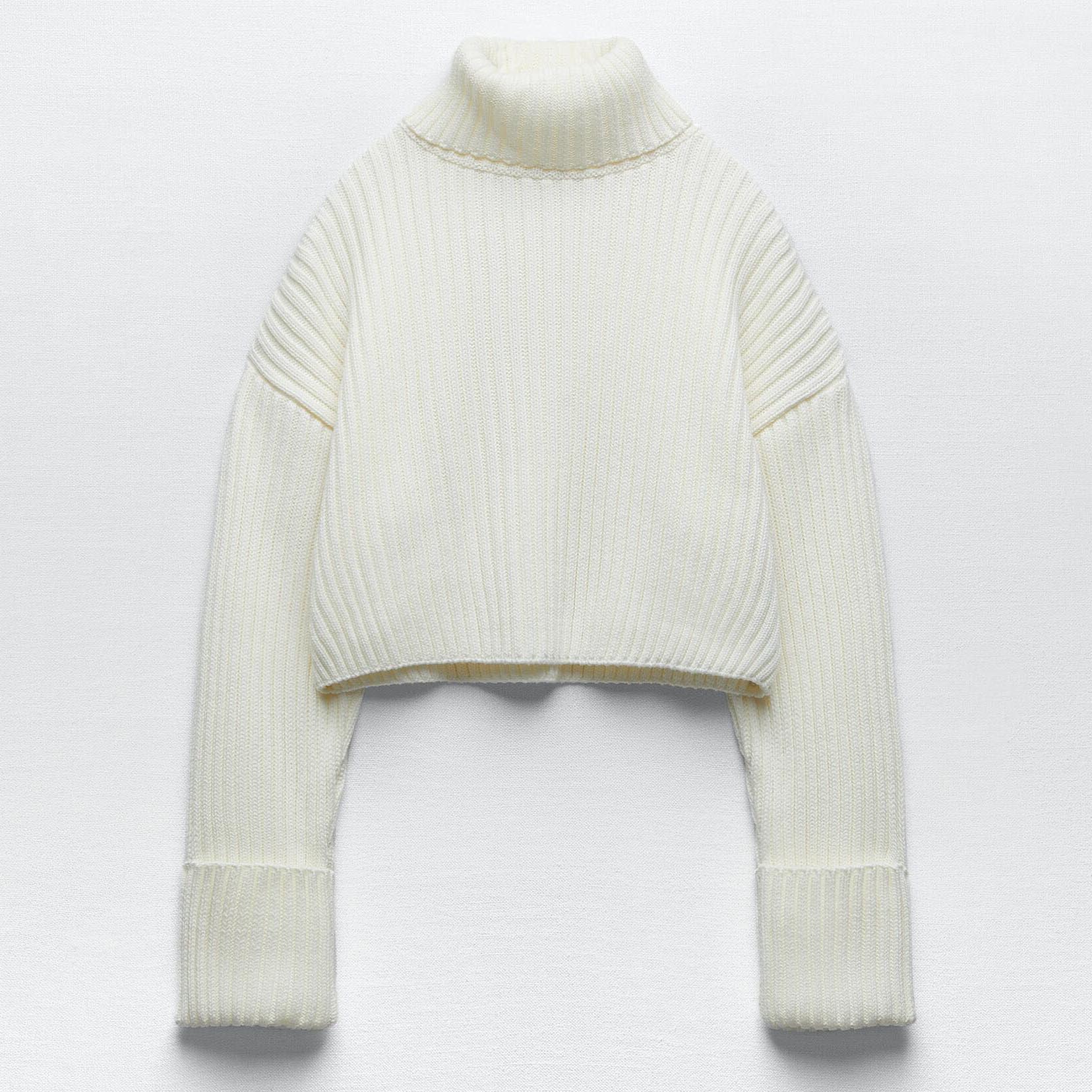 свитер zara размер 120 голубой бежевый Свитер Zara Ribbed Knit Cropped, кремовый