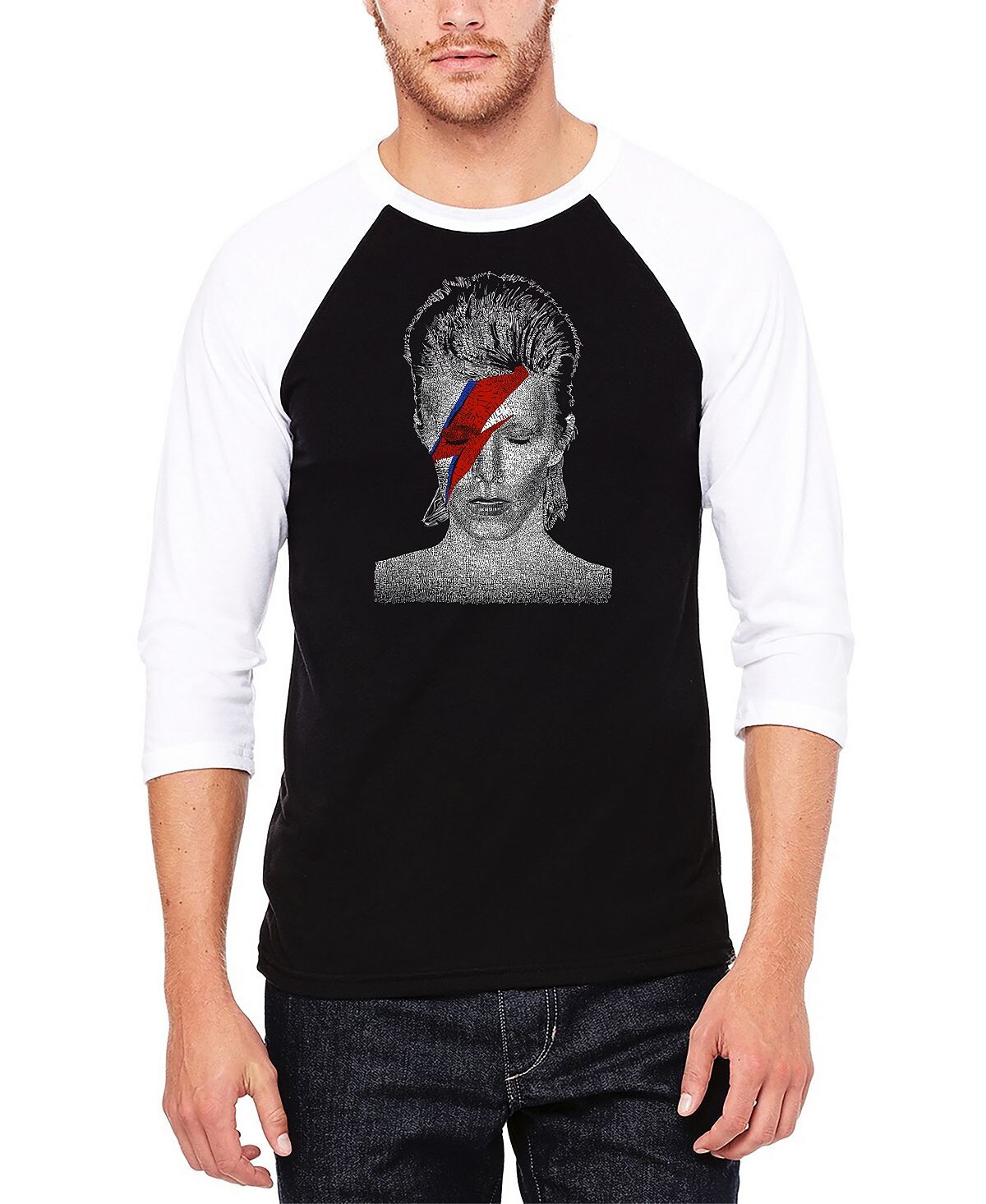 

Мужская футболка реглан david bowie aladdin sane word art LA Pop Art, черный