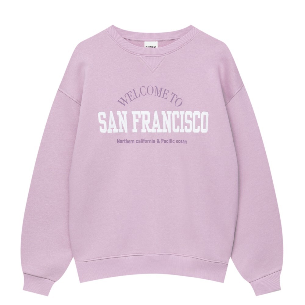 

Свитшот Pull&Bear Varsity-style With An Embroidered Slogan, розовый