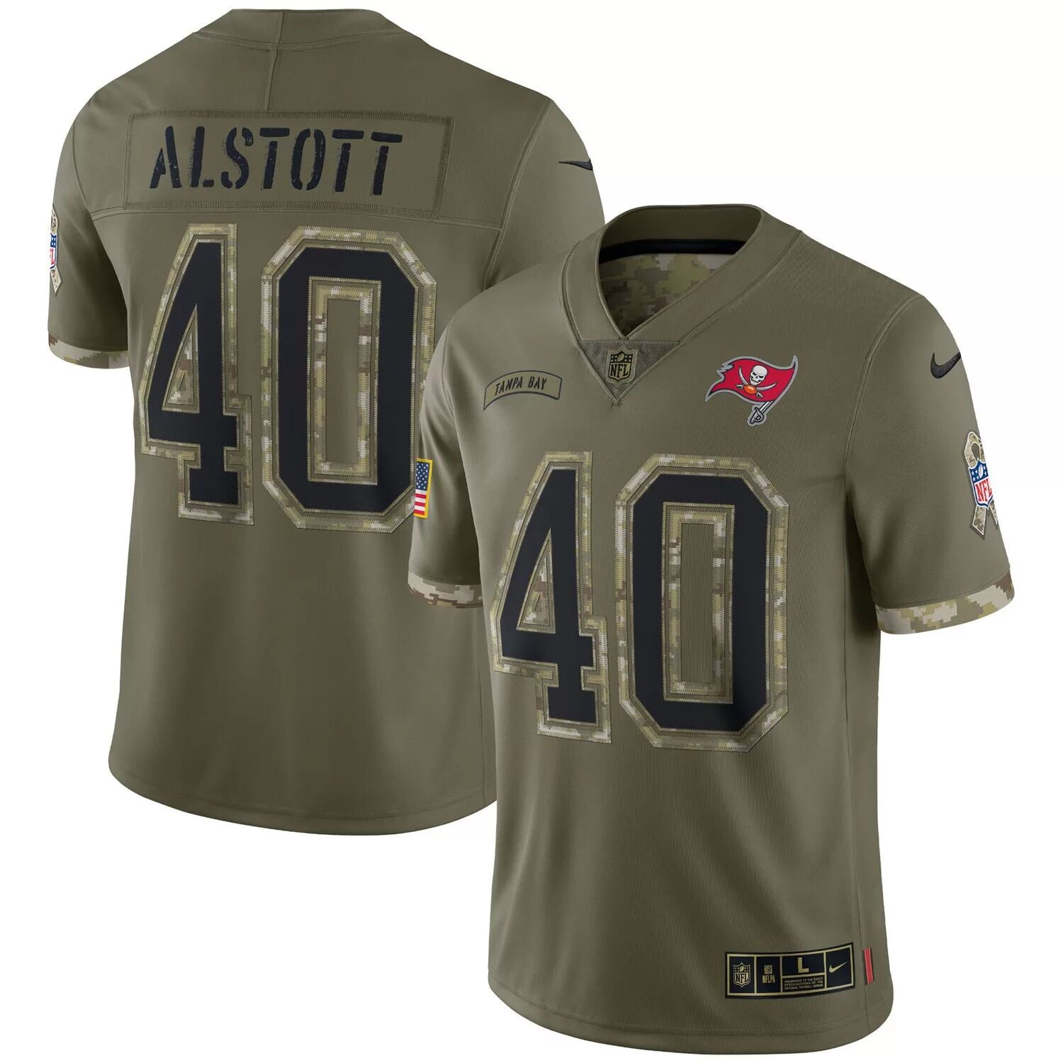 

Мужское джерси Nike Mike Alstott Olive Tampa Bay Buccaneers 2022 Salute To Service Retired Player Limited