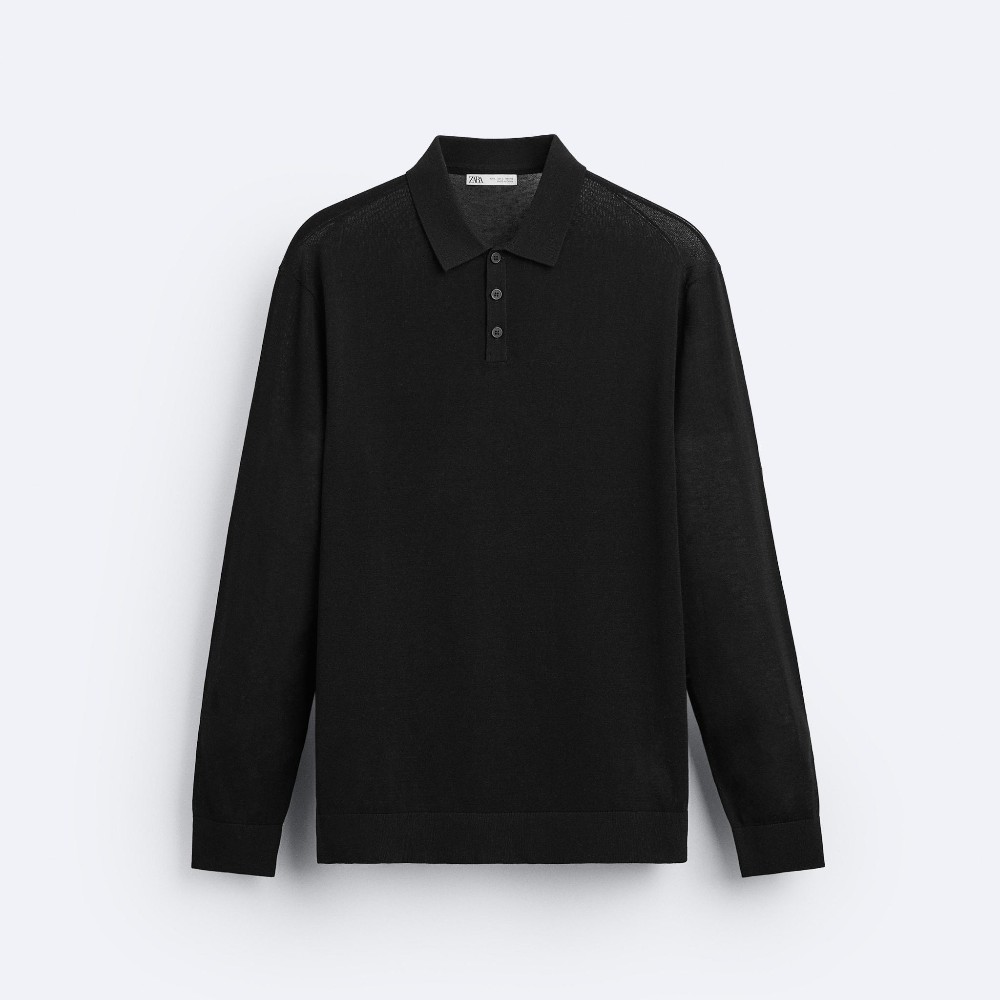 Футболка поло Zara Cotton And Silk Knit, черный поло zara cotton and silk knit shirt черный