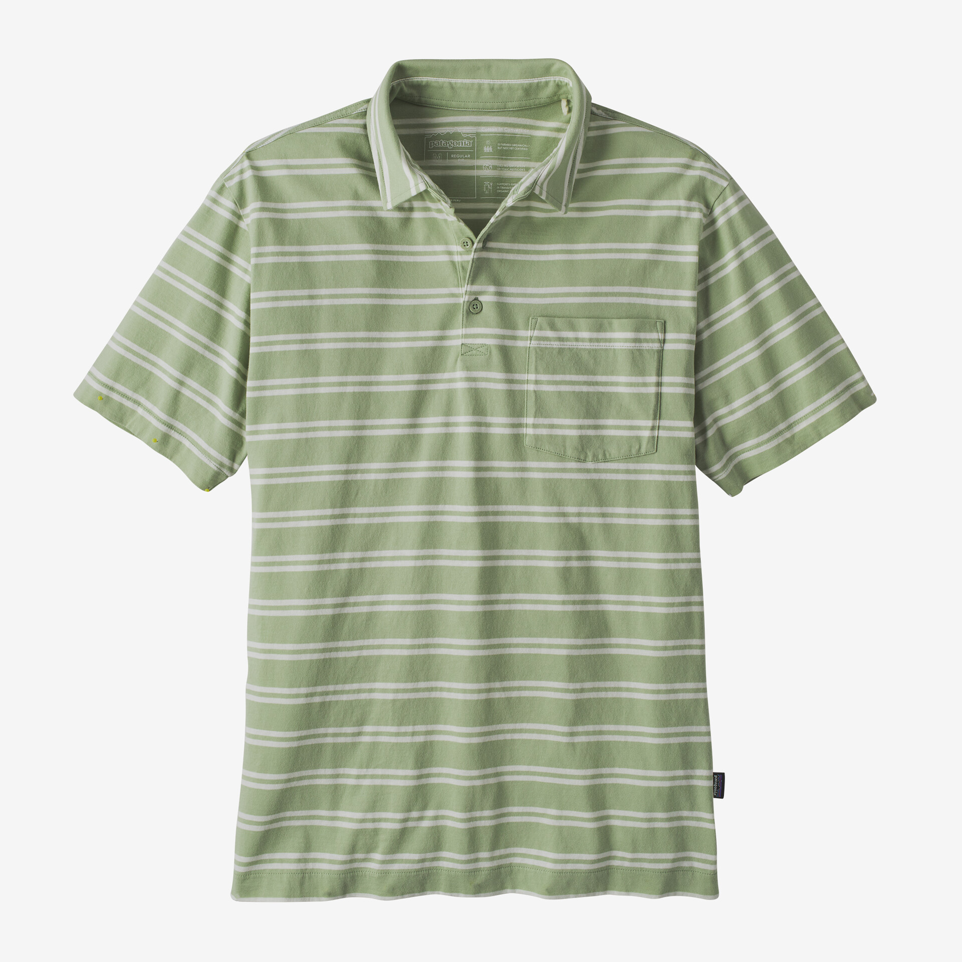 цена Мужская легкая рубашка-поло из хлопка Patagonia, цвет Mirror Stripe: Salvia Green