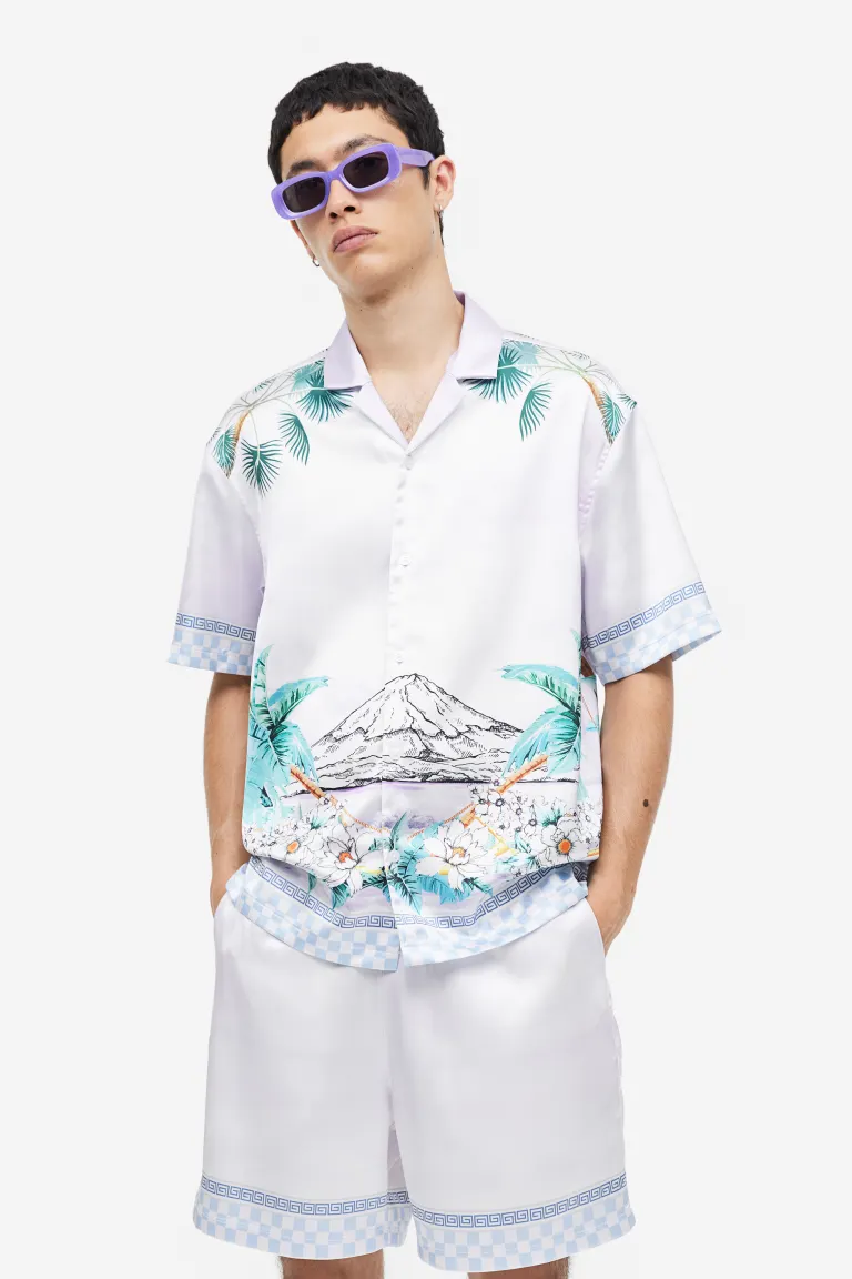 Атласные шорты свободного кроя H&M, белый