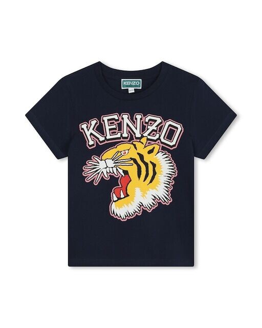 

Футболка для девочки с короткими рукавами и рисунком спереди Kenzo Kids, темно-синий