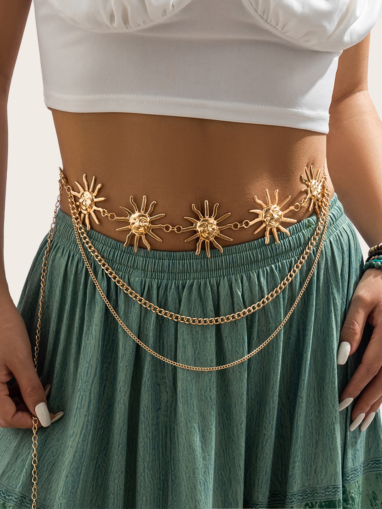 1 шт. модный западный женский солнцезащитный декор многослойный винтажный пояс-цепочка для украшения платья или джинсовых брюк, золото