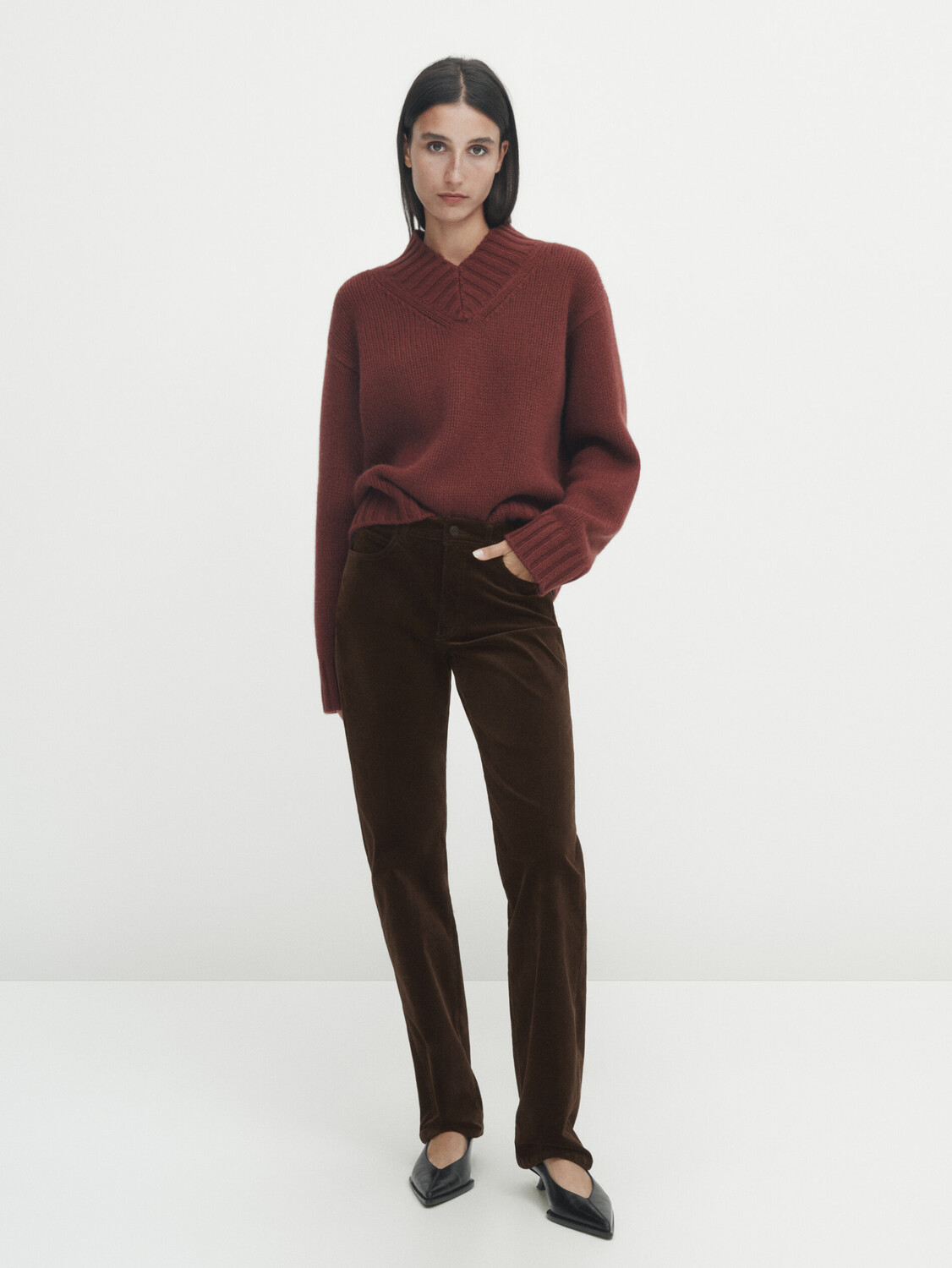 

Брюки свободного прямого кроя Massimo Dutti, шоколадный, Коричневый