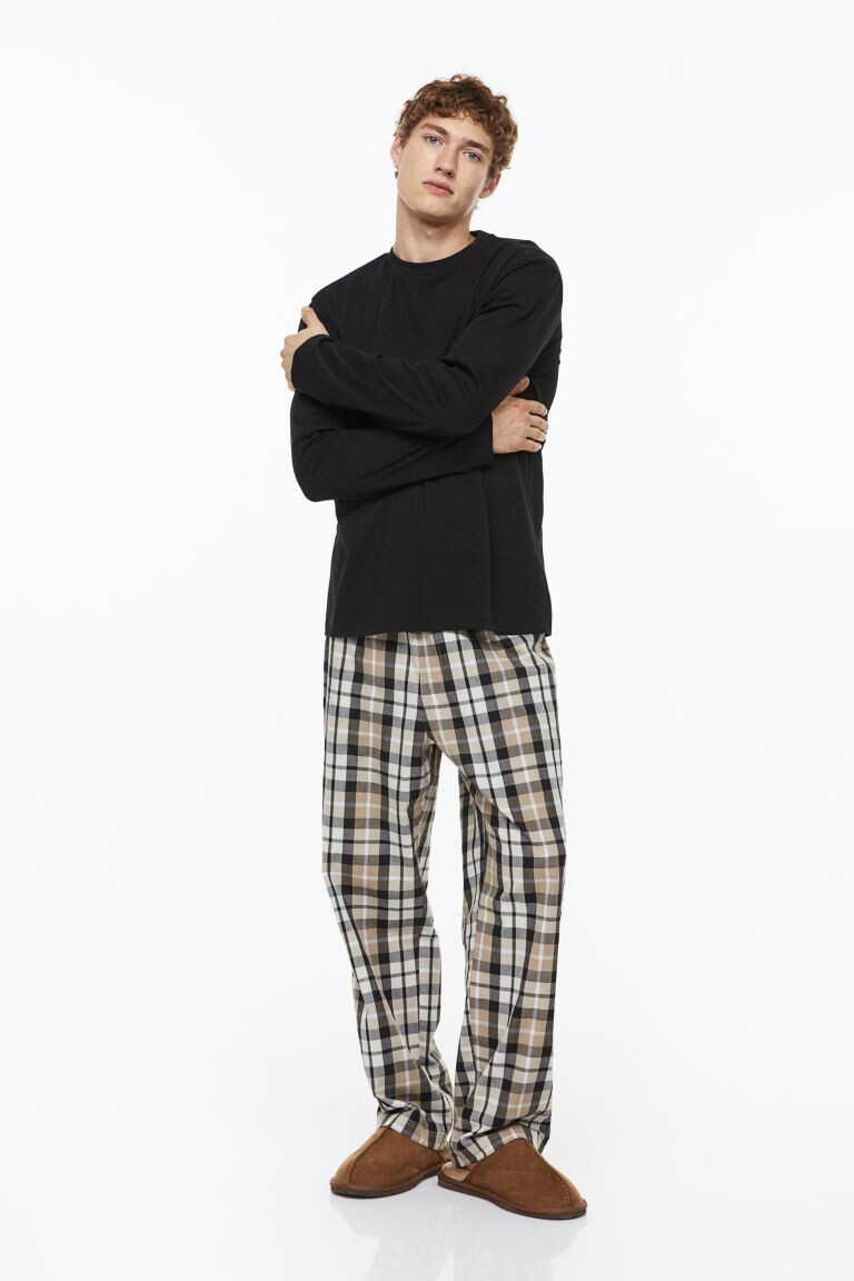 

Пижамные штаны из хлопка H&M, бежевый/клетчатый