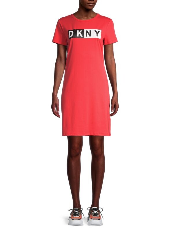 

Платье-футболка из эластичного хлопка с рисунком DKNY Sport Radiant red