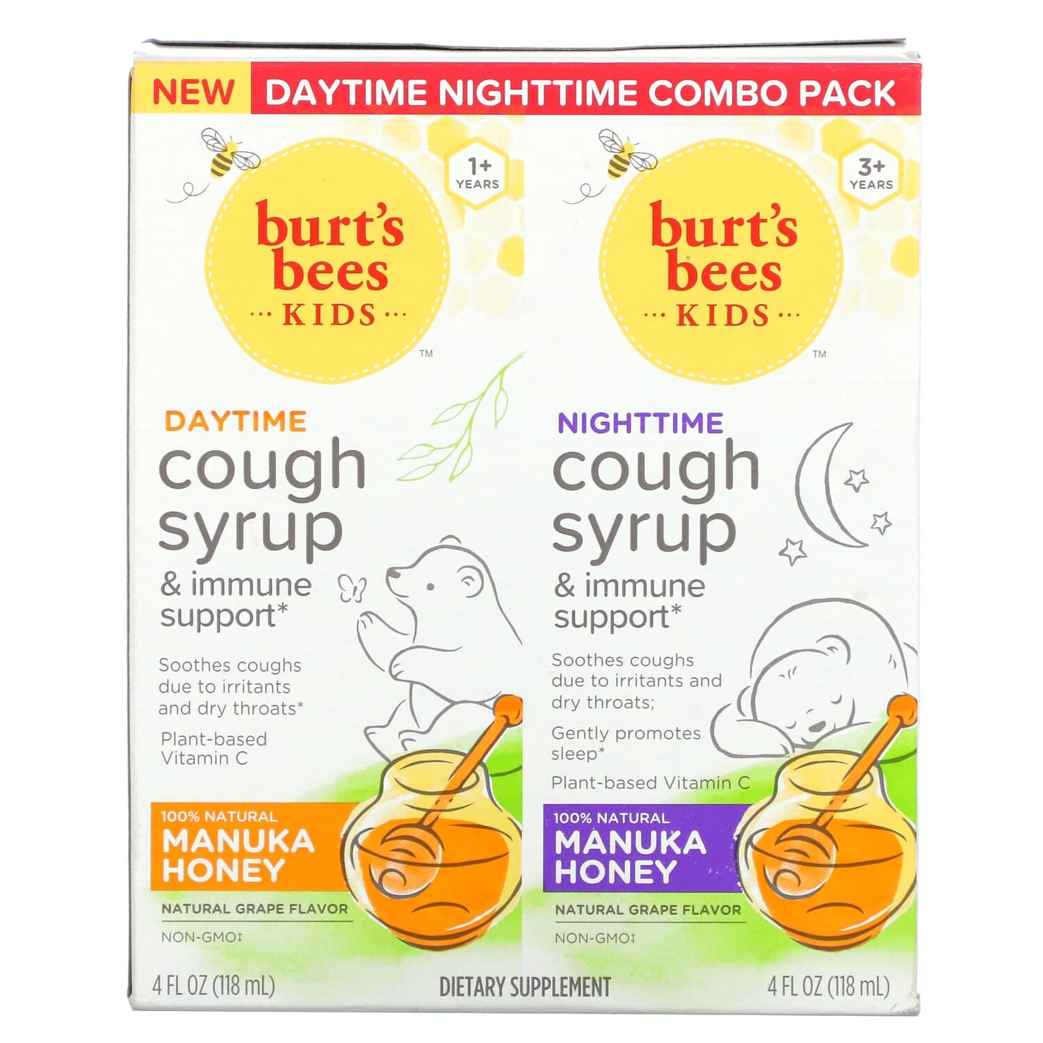 

Сироп Burt's Bees от кашля днем / ночью и поддержка иммунитета, натуральный виноград, 118 мл