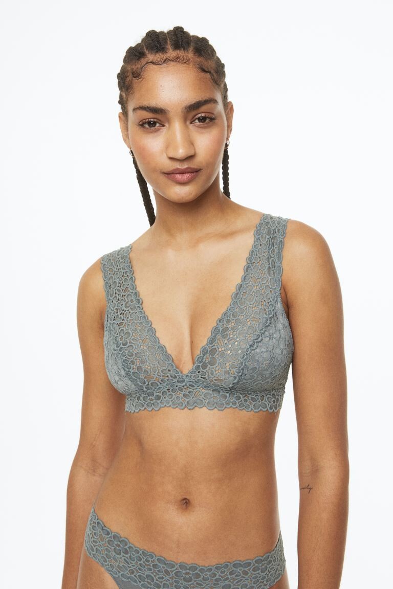 

2 бюстгальтера из мягкого кружева H&M, серо-зеленый/белый