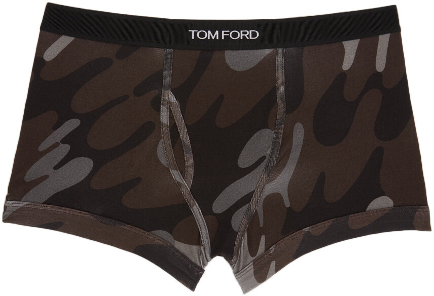 

Коричневые хлопковые трусы-боксеры с камуфляжным принтом TOM FORD