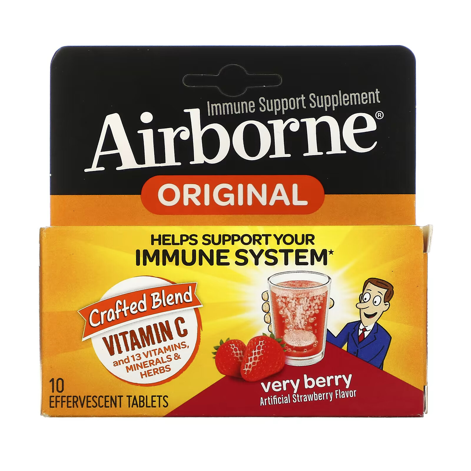 AirBorne, добавка для поддержки иммунной системы, с ягодным вкусом, 10 шипучих таблеток airborne добавка для поддержки иммунитета ягоды 3 тюбика 10 шипучих таблеток в каждой