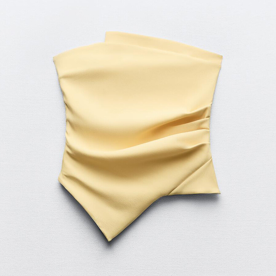 

Топ Zara Strapless Gathered, светло-желтый