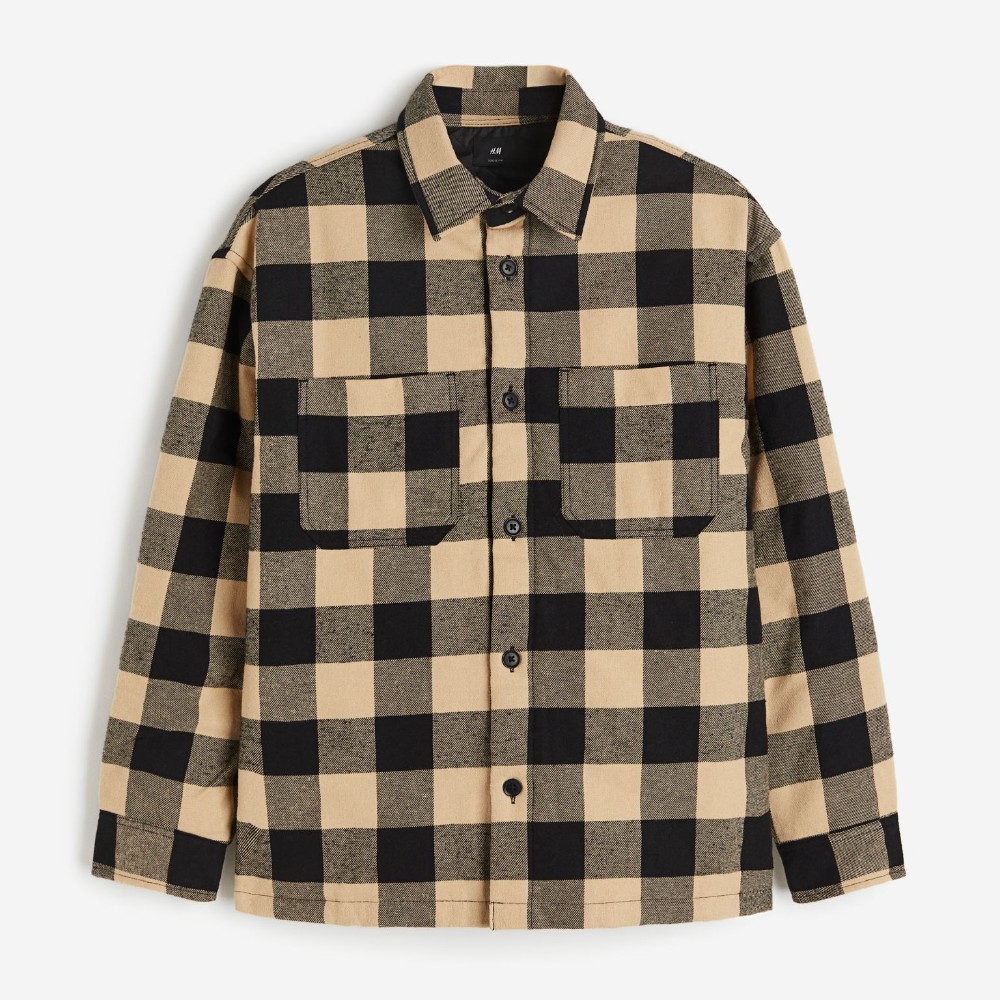 Куртка-рубашка H&M Loose Fit Padded, бежевый/черный