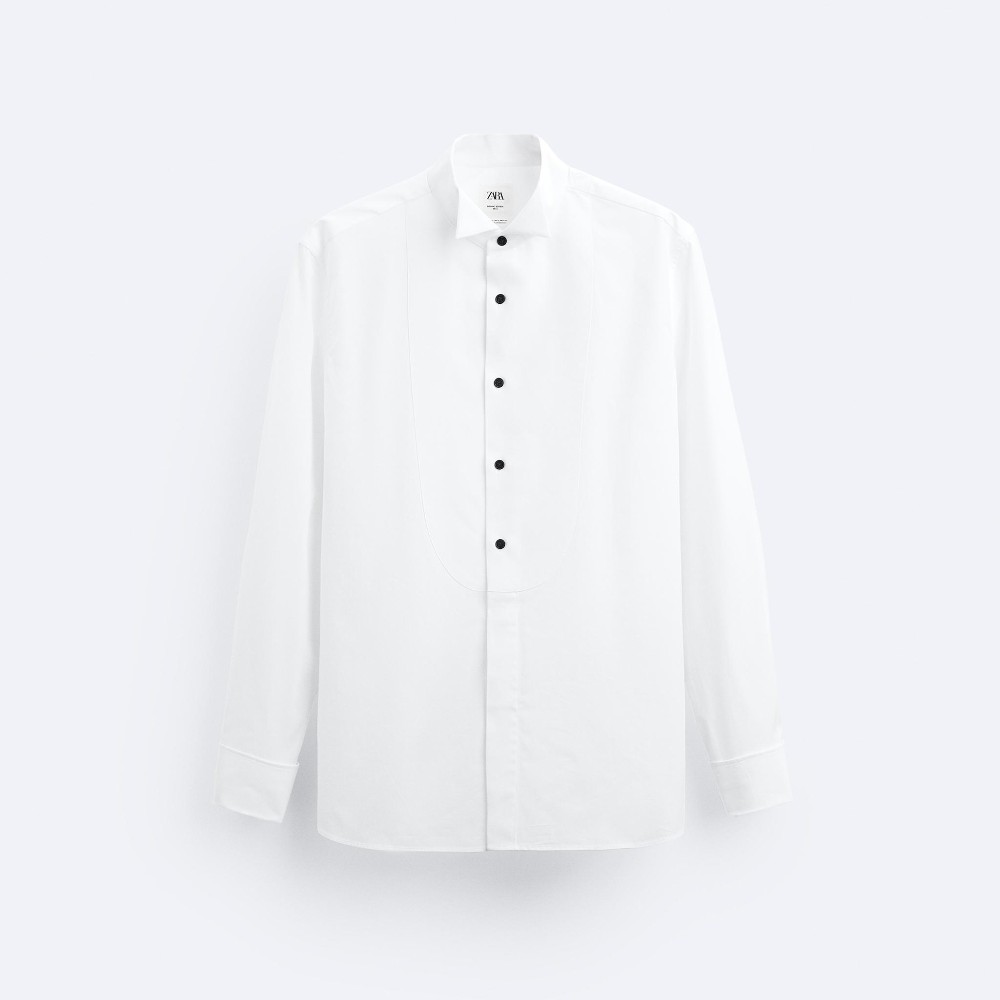 цена Рубашка Zara Tuxedo-style Bib, белый