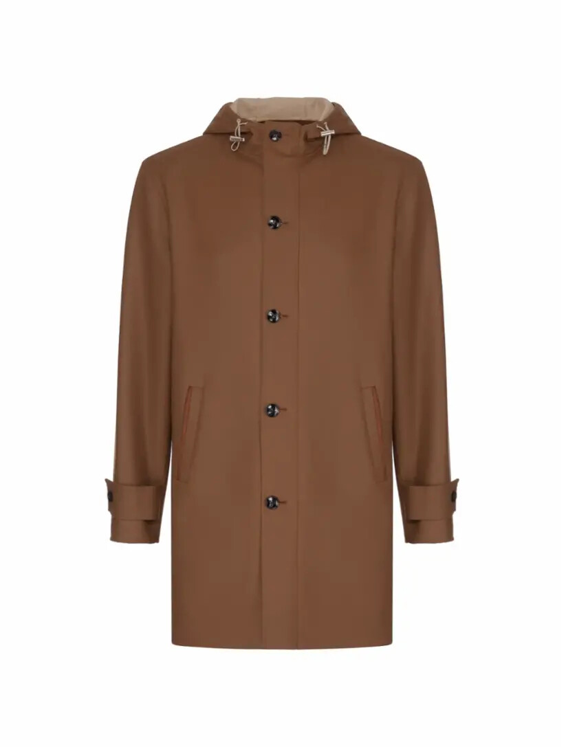 

Шерстяное пальто с капюшоном Kiton, Коричневый