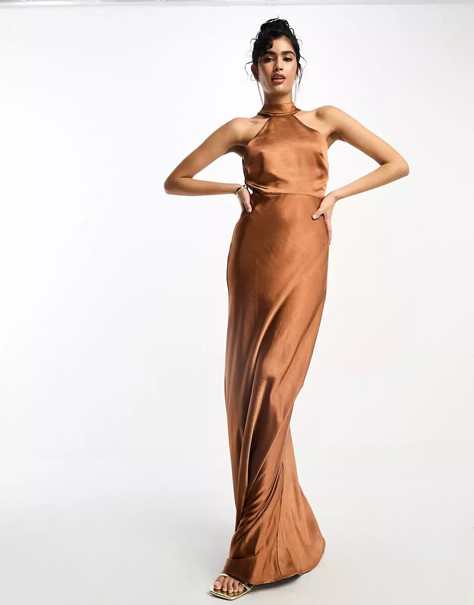 

Платье Six Stories Bridesmaids halter neck satin, бежевый