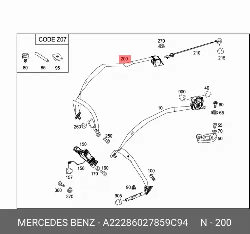 

Ремень безопасности A22286027859C94 MERCEDES-BENZ